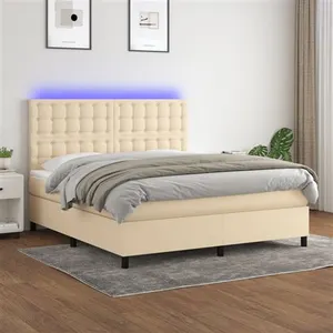 vidaXL Sommier à lattes de lit et matelas et LED Crème 180x200cm Tissu pas cher