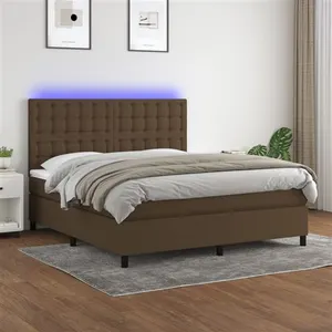 vidaXL Sommier à lattes de lit matelas et LED Marron foncé 180x200cm pas cher