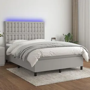 vidaXL Sommier à lattes de lit et matelas et LED Gris clair 140x190 cm pas cher
