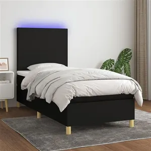 vidaXL Sommier à lattes de lit avec matelas et LED Noir 80x200cm Tissu pas cher
