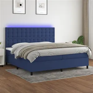 vidaXL Sommier à lattes de lit et matelas et LED Bleu 200x200 cm Tissu pas cher