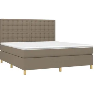 vidaXL Sommier à lattes de lit et matelas et LED Taupe 160x200cm Tissu pas cher