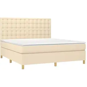vidaXL Sommier à lattes de lit et matelas et LED Crème 160x200cm Tissu pas cher