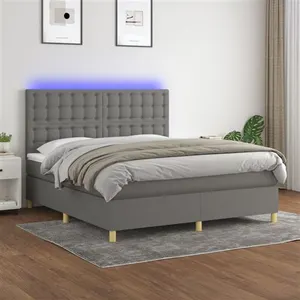 vidaXL Sommier à lattes de lit et matelas et LED Gris foncé 160x200 cm pas cher