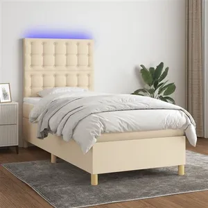 vidaXL Sommier à lattes de lit et matelas et LED Crème 100x200cm Tissu pas cher