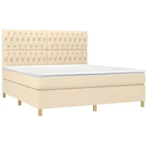 vidaXL Sommier à lattes de lit et matelas et LED Crème 180x200cm Tissu pas cher
