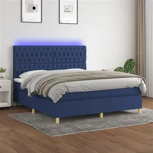 vidaXL Sommier à lattes de lit et matelas et LED Bleu 180x200 cm Tissu pas cher