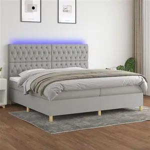 vidaXL Sommier à lattes de lit matelas et LED Gris clair 200x200 cm pas cher