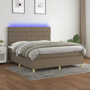 vidaXL Sommier à lattes de lit et matelas et LED Taupe 180x200cm Tissu pas cher