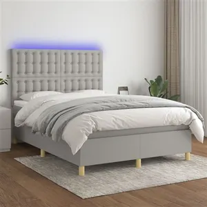 vidaXL Sommier à lattes de lit et matelas et LED Gris clair 140x190 cm pas cher
