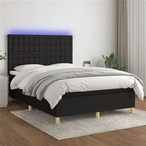 vidaXL Sommier à lattes de lit et matelas et LED Noir 140x190 cm Tissu pas cher