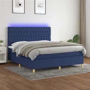 vidaXL Sommier à lattes de lit et matelas et LED Bleu 160x200 cm Tissu pas cher