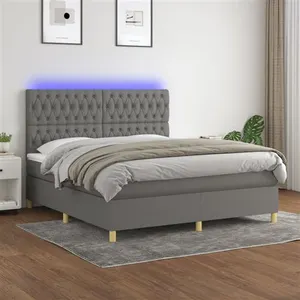 vidaXL Sommier à lattes de lit et matelas et LED Gris foncé 160x200 cm pas cher