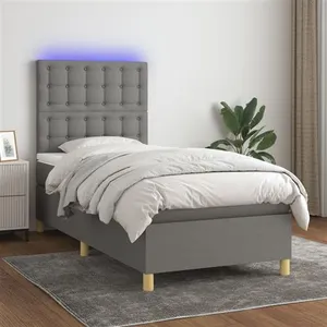 vidaXL Sommier à lattes de lit et matelas et LED Gris foncé 90x200 cm pas cher