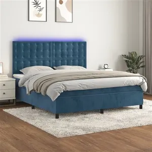 vidaXL Sommier à lattes de lit matelas et LED Bleu foncé 180x200 cm pas cher