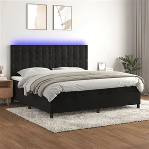 vidaXL Sommier à lattes de lit matelas et LED Noir 200x200 cm Velours pas cher