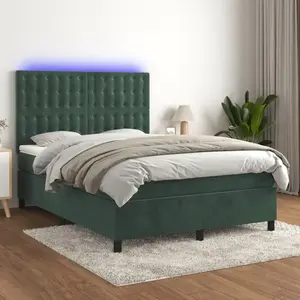 vidaXL Sommier à lattes de lit matelas et LED Vert foncé 140x200 cm pas cher