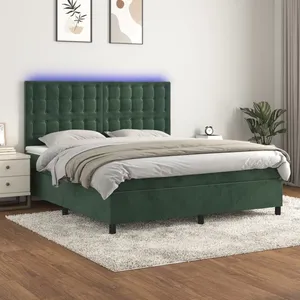 vidaXL Sommier à lattes de lit matelas et LED Vert foncé 160x200 cm pas cher