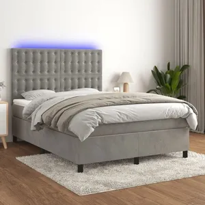 vidaXL Sommier à lattes de lit matelas et LED Gris clair 140x190 cm pas cher