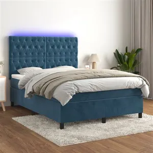 vidaXL Sommier à lattes de lit matelas et LED Bleu foncé 140x200 cm pas cher