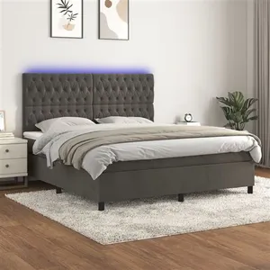 vidaXL Sommier à lattes de lit matelas et LED Gris foncé 160x200 cm pas cher