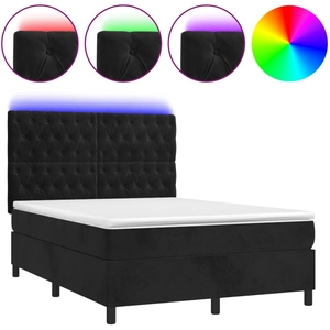 vidaXL Sommier à lattes de lit matelas et LED Noir 140x200 cm Velours pas cher