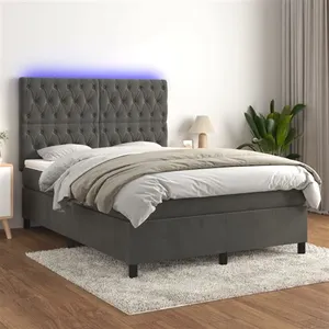 vidaXL Sommier à lattes de lit matelas et LED Gris foncé 140x190 cm pas cher