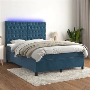 vidaXL Sommier à lattes de lit matelas et LED Bleu foncé 140x190 cm pas cher
