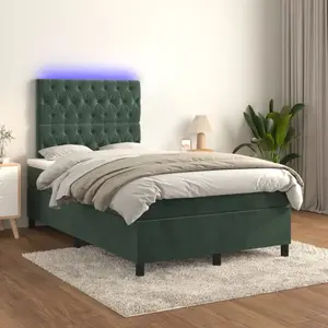 vidaXL Sommier à lattes de lit matelas et LED Vert foncé 120x200 cm pas cher