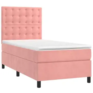 vidaXL Sommier à lattes de lit matelas et LED Rose 90x200 cm Velours pas cher