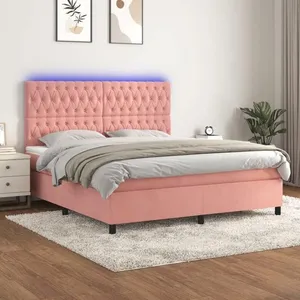 vidaXL Sommier à lattes de lit matelas et LED Rose 180x200 cm Velours pas cher