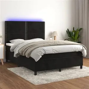 vidaXL Sommier à lattes de lit matelas et LED Noir 140x200 cm Velours pas cher