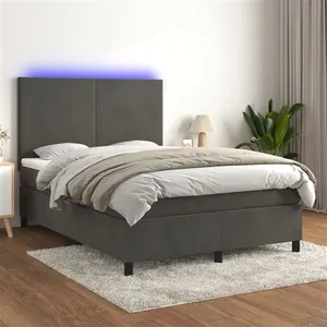 vidaXL Sommier à lattes de lit avec matelas LED Gris foncé 140x200 cm pas cher