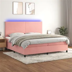 vidaXL Sommier à lattes de lit et matelas LED Rose 200x200 cm Velours pas cher
