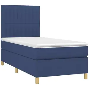 vidaXL Sommier à lattes de lit et matelas et LED Bleu 90x200 cm Tissu pas cher
