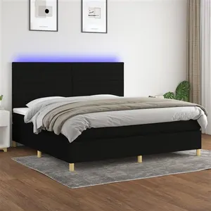 vidaXL Sommier à lattes de lit et matelas et LED Noir 200x200 cm Tissu pas cher