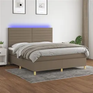 vidaXL Sommier à lattes de lit et matelas et LED Taupe 180x200cm Tissu pas cher
