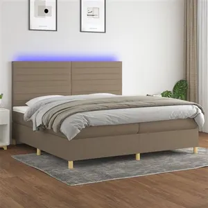 vidaXL Sommier à lattes de lit et matelas et LED Taupe 200x200cm Tissu pas cher