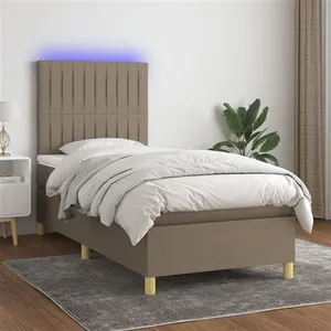 vidaXL Sommier à lattes de lit et matelas et LED Taupe 80x200cm Tissu pas cher