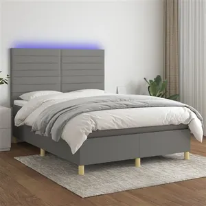 vidaXL Sommier à lattes de lit et matelas et LED Gris foncé 140x200 cm pas cher