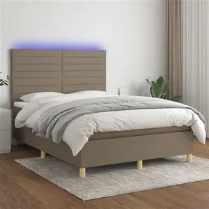 vidaXL Sommier à lattes de lit et matelas et LED Taupe 140x200cm Tissu pas cher