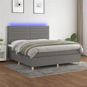 vidaXL Sommier à lattes de lit et matelas et LED Gris foncé 180x200 cm pas cher