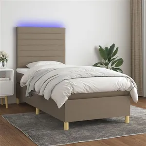 vidaXL Sommier à lattes de lit et matelas et LED Taupe 90x190 cm Tissu pas cher