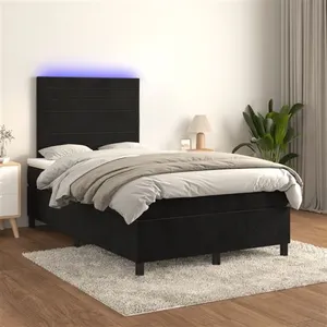 vidaXL Sommier à lattes de lit avec matelas LED Noir 120x200cm Velours pas cher