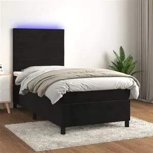 vidaXL Sommier à lattes de lit avec matelas LED Noir 90x200 cm Velours pas cher