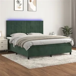 vidaXL Sommier à lattes de lit matelas et LED Vert foncé 180x200 cm pas cher