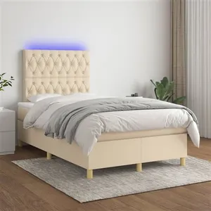 vidaXL Sommier à lattes de lit et matelas et LED Crème 120x200cm Tissu pas cher