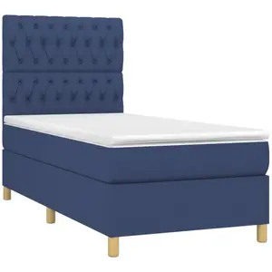 vidaXL Sommier à lattes de lit et matelas et LED Bleu 90x190 cm Tissu pas cher