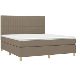 vidaXL Sommier à lattes de lit et matelas et LED Taupe 160x200cm Tissu pas cher