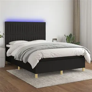 vidaXL Sommier à lattes de lit et matelas et LED Noir 140x200 cm Tissu pas cher